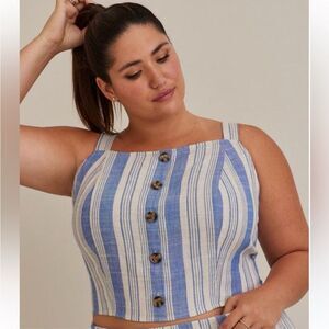 NWT Torrid Blue Striped Mock Button-Down Women's Crop Top